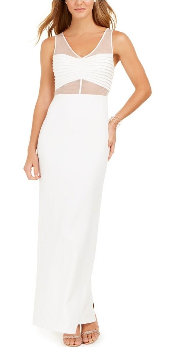 New Adrianna Papell Ivory Mesh Illusion Gown - Size 16 - Nwt